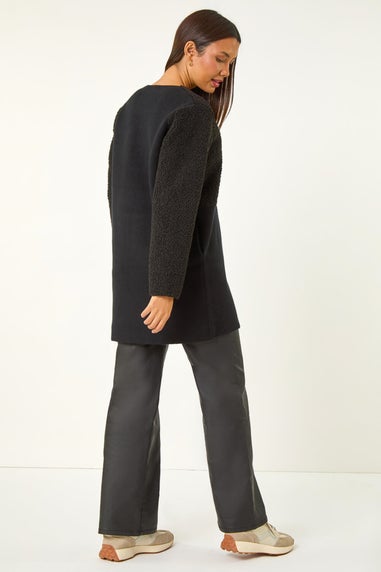 Roman Black Collarless Contrast Button Knit Jacket