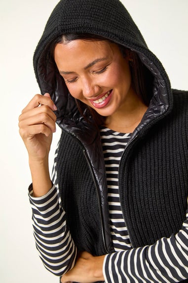 Roman Black Reversible Hooded Knit Gilet