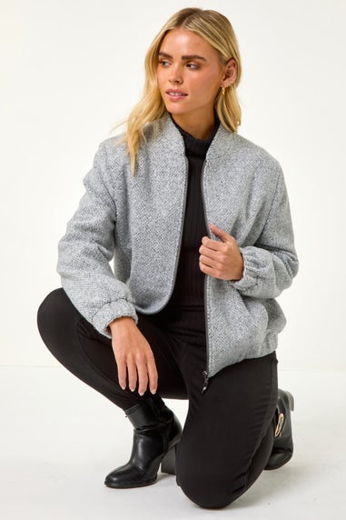 Roman Grey Petite Textured Bomber Style Jacket