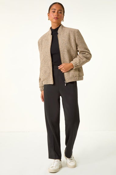 Roman Beige Petite Textured Bomber Style Jacket