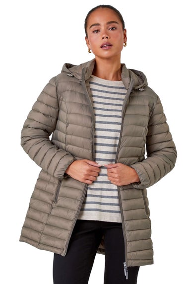 Roman Taupe  Petite Quilted Longline Puffer Coat