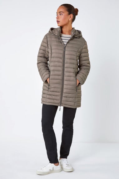 Roman Taupe  Petite Quilted Longline Puffer Coat