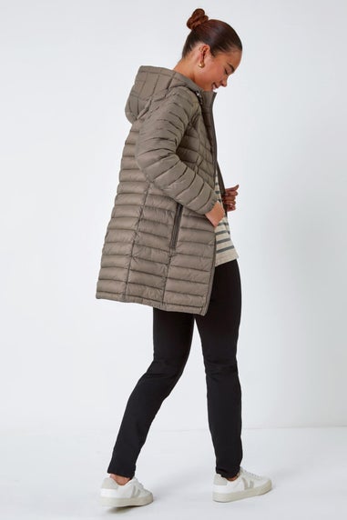 Roman Taupe  Petite Quilted Longline Puffer Coat