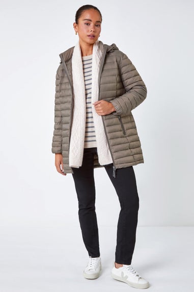 Roman Taupe  Petite Quilted Longline Puffer Coat