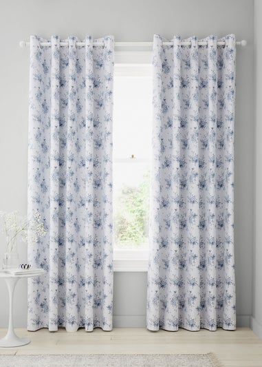 Catherine Lansfield Lucie Floral Frill Fully Reversible Eyelet Curtains