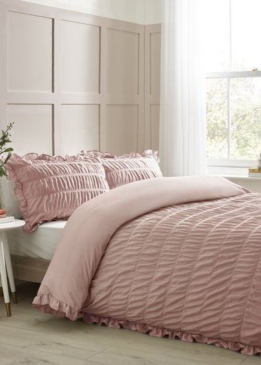 Catherine Lansfield Seersucker Frill Duvet Cover Set