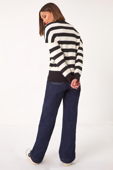 Roman Black Button Shoulder Detail Stripe Knit Jumper