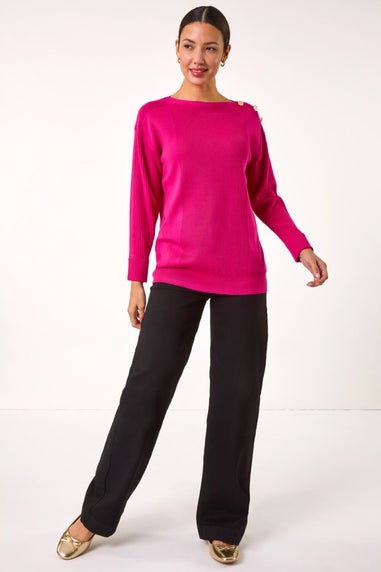 Roman Rose Slash Neck Button Detail Knit Jumper