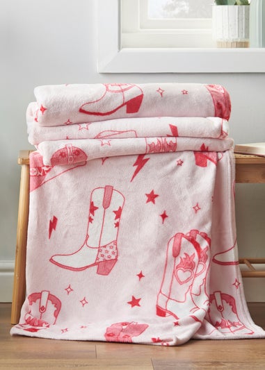 Sassy B Cowgirl Boots Cosy Fleece 200x240cm Oversized Blanket Throw