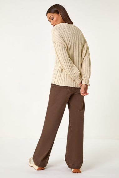 Roman Beige Crew Stitch Detail Jumper