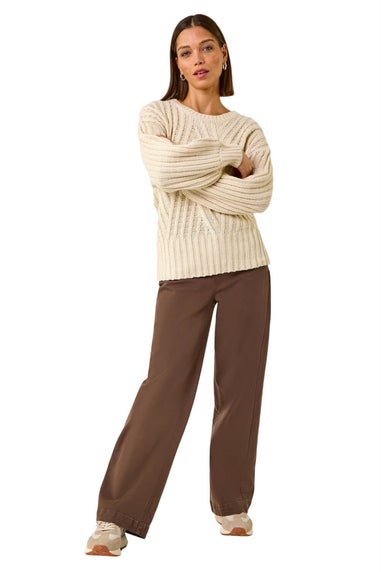 Roman Beige Crew Stitch Detail Jumper