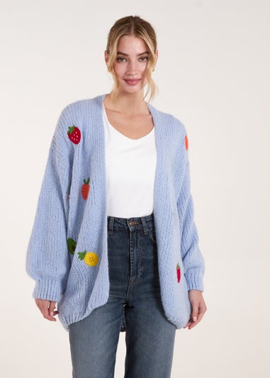 Blue Vanilla Blue Embroidery Fruit Cardigan