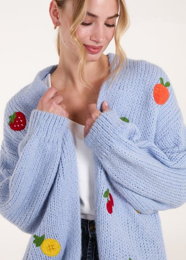 Blue Vanilla Blue Embroidery Fruit Cardigan