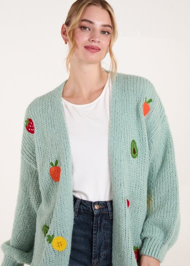 Blue Vanilla Sage Embroidery Fruit Cardigan