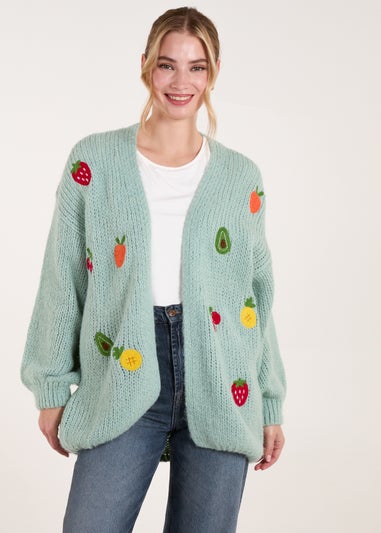 Blue Vanilla Sage Embroidery Fruit Cardigan