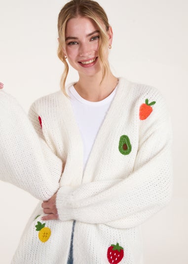 Blue Vanilla Ivory Embroidery Fruit Cardigan