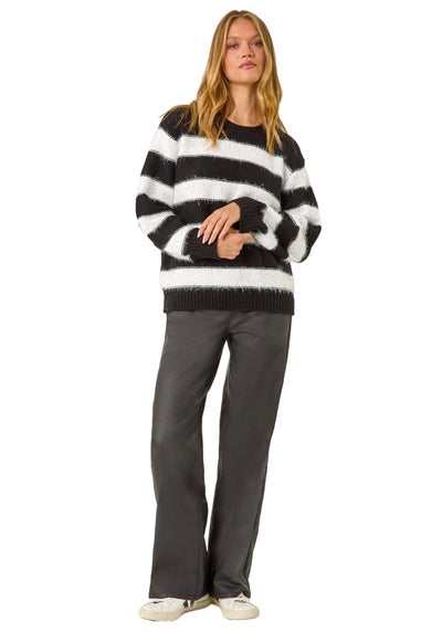 Roman Black Crew Neck Stripe Knit Jumper