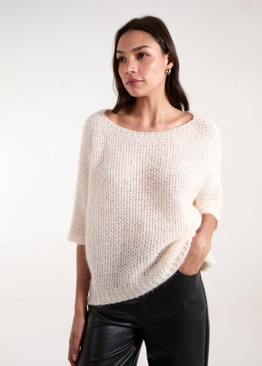 Blue Vanilla Beige Fluffy Textured Knit Jumper