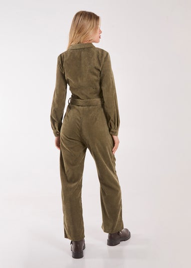 Pink Vanilla Khaki Corduroy Collar Long Sleeve Button Boilersuit