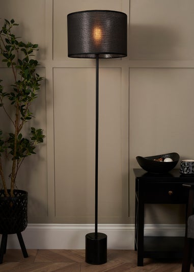 BHS Wych Marble Base Floor Lamp Black (150cm x 35cm)