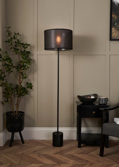 BHS Wych Marble Base Floor Lamp Black (150cm x 35cm)