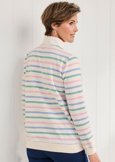 Cotton Traders Ivory Stripe Zip-Neck Sweatshirt