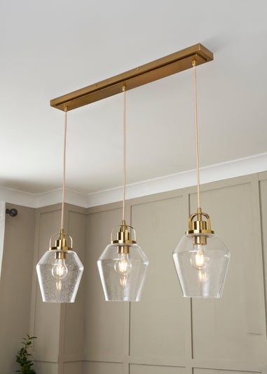 BHS Athea Brass & Bubble Glass 3 Light Diner (34-132cm x 80cm)