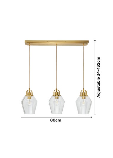 BHS Athea Brass & Bubble Glass 3 Light Diner (34-132cm x 80cm)