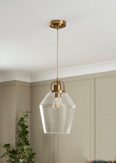 BHS Athea Brass & Bubble Glass 1 Light Pendant (40-136cm x 21cm)