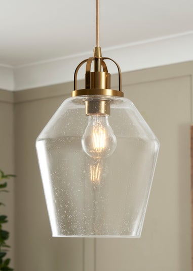 BHS Athea Brass & Bubble Glass 1 Light Pendant (40-136cm x 21cm)