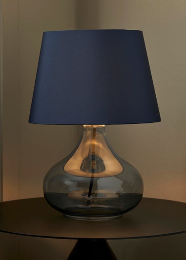 BHS Elder Glass Table Lamp Blue (33cm x 24cm)