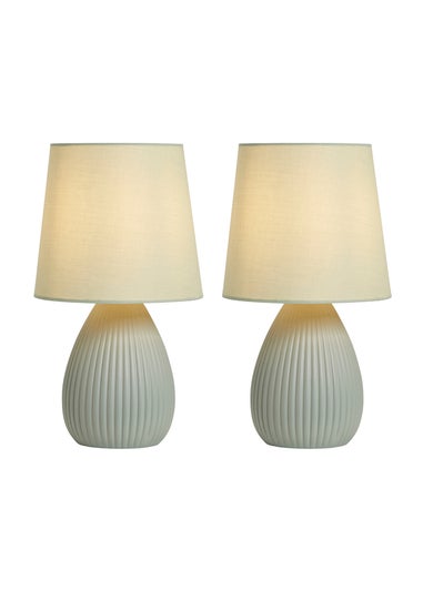 BHS Alder Teardrop Ceramic Table lamp TWIN PACK Green (32cm x 18cm)