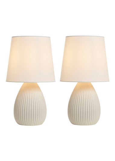 BHS Alder Teardrop Ceramic Table lamp TWIN PACK Cream (32cm x 18cm)