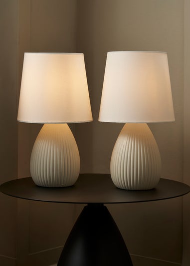 BHS Alder Teardrop Ceramic Table lamp TWIN PACK Cream (32cm x 18cm)