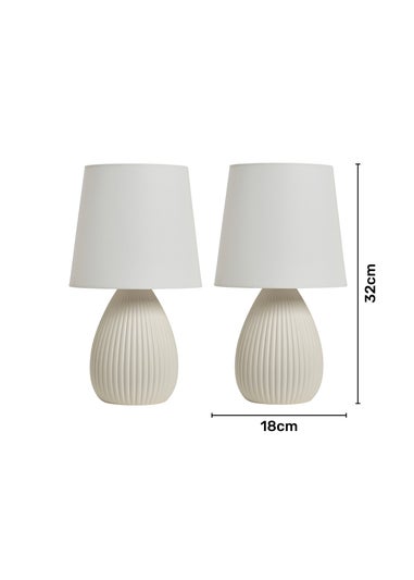 BHS Alder Teardrop Ceramic Table lamp TWIN PACK Cream (32cm x 18cm)