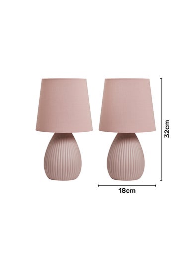 BHS Alder Teardrop Ceramic Table lamp TWIN PACK Pink (32cm x 18cm)