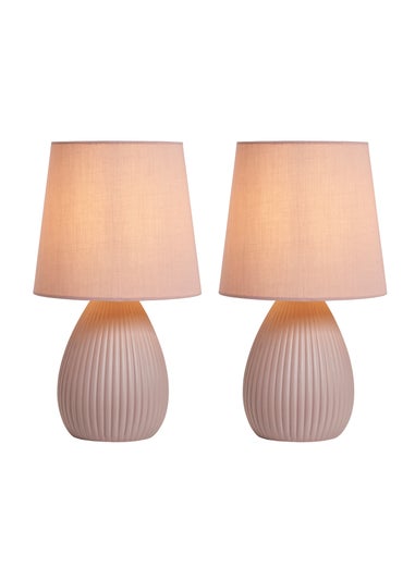 BHS Alder Teardrop Ceramic Table lamp TWIN PACK Pink (32cm x 18cm)