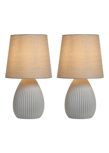 BHS Alder Teardrop Ceramic Table lamp TWIN PACK Grey (32cm x 18cm)