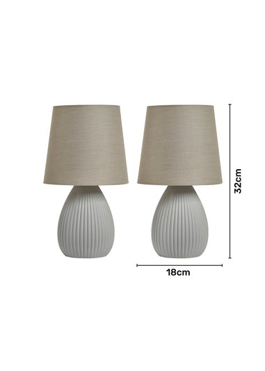 BHS Alder Teardrop Ceramic Table lamp TWIN PACK Grey (32cm x 18cm)