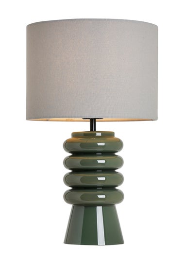 BHS Fava Ribbed Glass Table Lamp Green (45cm x 27cm)