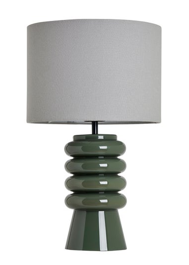 BHS Fava Ribbed Glass Table Lamp Green (45cm x 27cm)