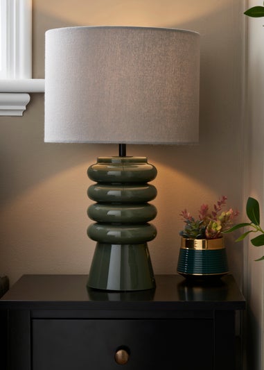 BHS Fava Ribbed Glass Table Lamp Green (45cm x 27cm)