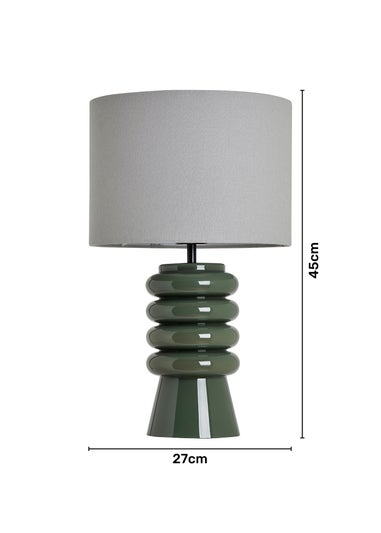 BHS Fava Ribbed Glass Table Lamp Green (45cm x 27cm)