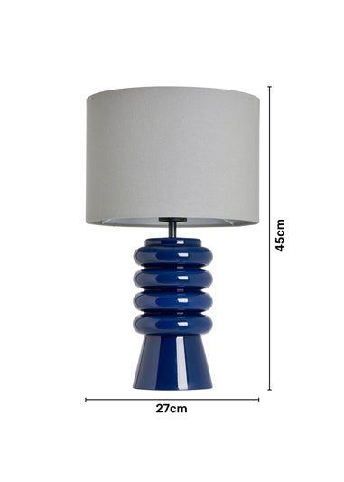 BHS Fava Ribbed Glass Table Lamp Blue (45cm x 27cm)