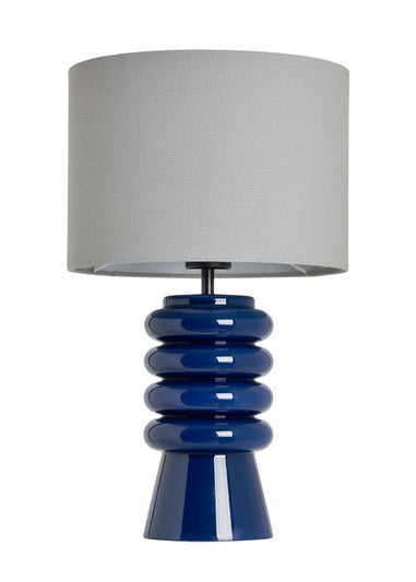 BHS Fava Ribbed Glass Table Lamp Blue (45cm x 27cm)