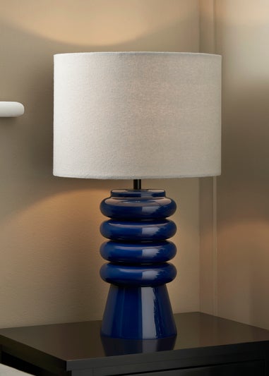 BHS Fava Ribbed Glass Table Lamp Blue (45cm x 27cm)