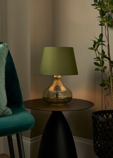 BHS Elder Glass Table Lamp Green (33cm x 24cm)