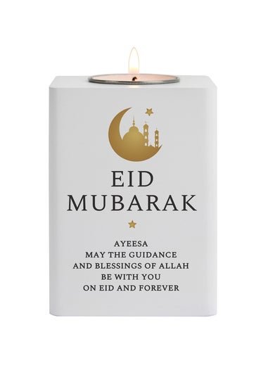 Personalised Memento Company White Eid & Ramadan Wooden Tea light Holder