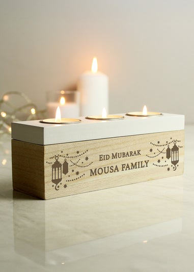 Personalised Memento Company Brown Eid & Ramadan Triple Tea Light Box