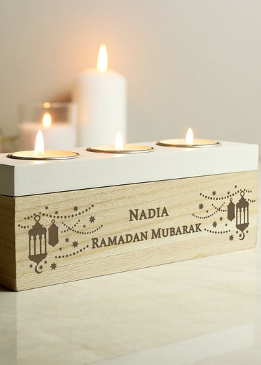 Personalised Memento Company Brown Eid & Ramadan Triple Tea Light Box